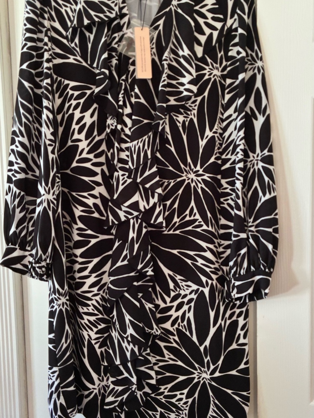 Black Label Black and White Floral Ruffle-Front Mini Dress